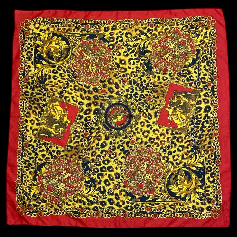 Berkshire Baroque Leopard Print Red Classic Square Scarf Made in Italy 30”X 30”